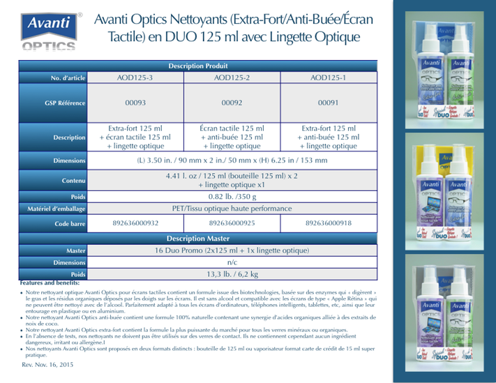 Avanti Optics Duo Spec.sheet Fr.pages